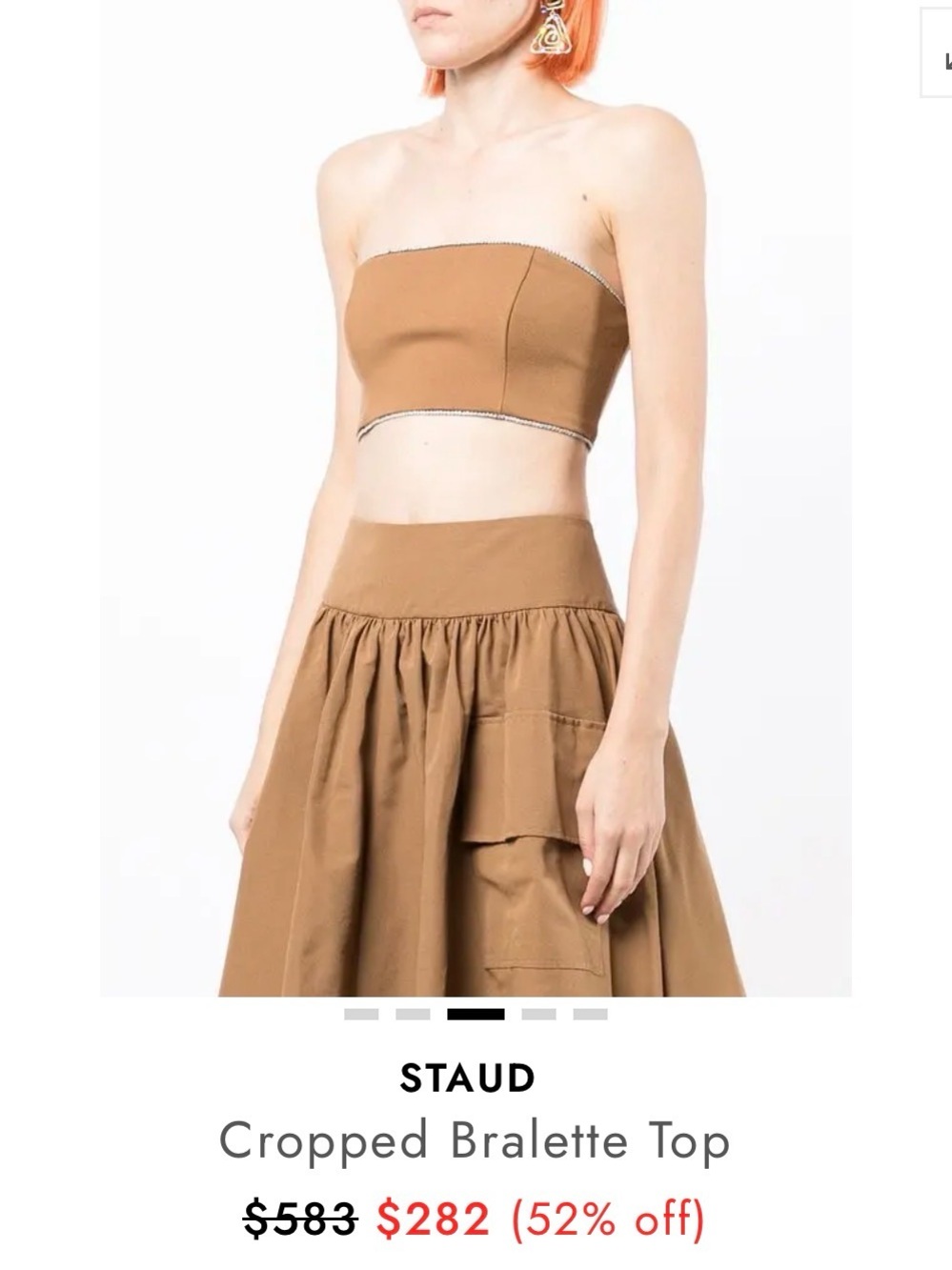 STAUD Tan Strapless Cropped Bralette Top